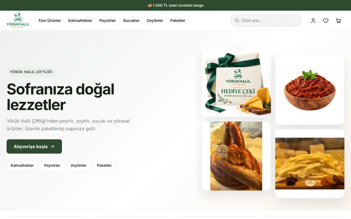 Yörük Halil Çiftliği e-ticaret sitesi ana sayfası